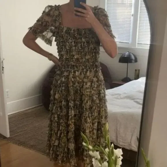 MAC DUGGAL 8232 Micro Ruffle Tea Length Dress, Size 18 New with Tag $498 - Picture 4 of 7